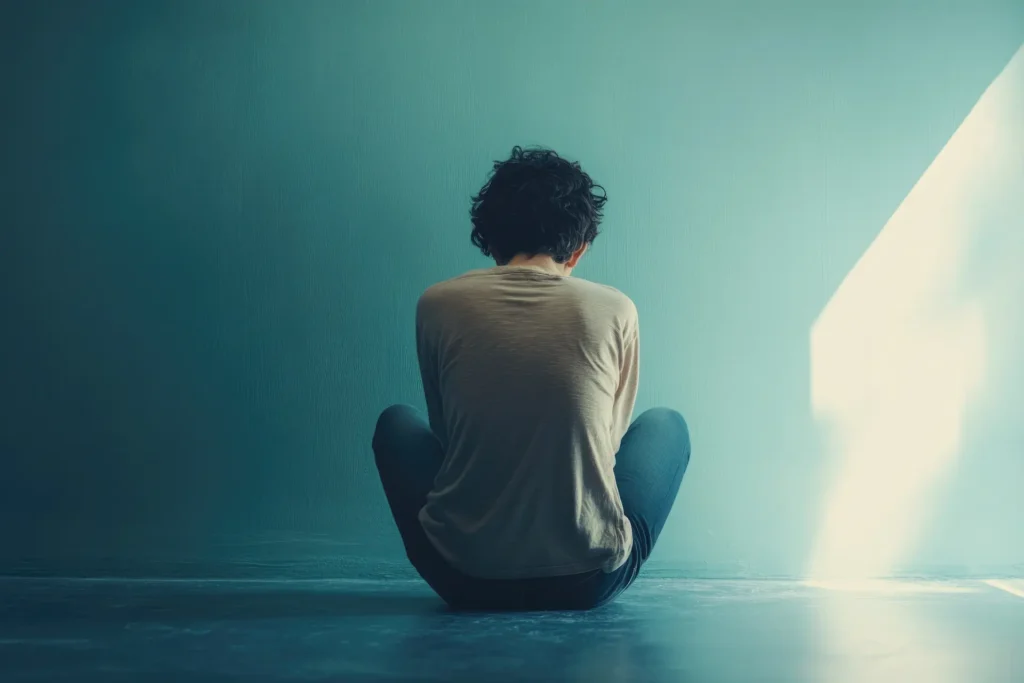 uma pessoa de aparência jovem olhando para a parede