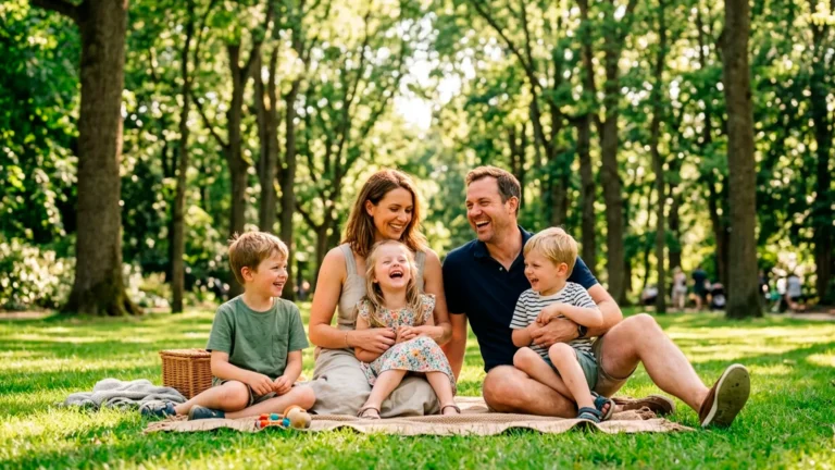 família rindo em um parque