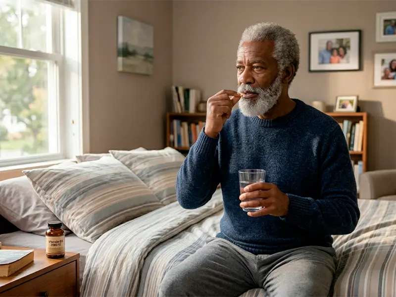 homem idoso tomando uma pílula